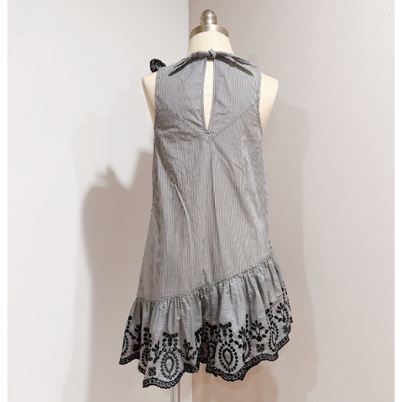 BP. Women's Black White Striped Embroidered Floral Ruffle Mini Dress Size XS - Picture 3 of 7